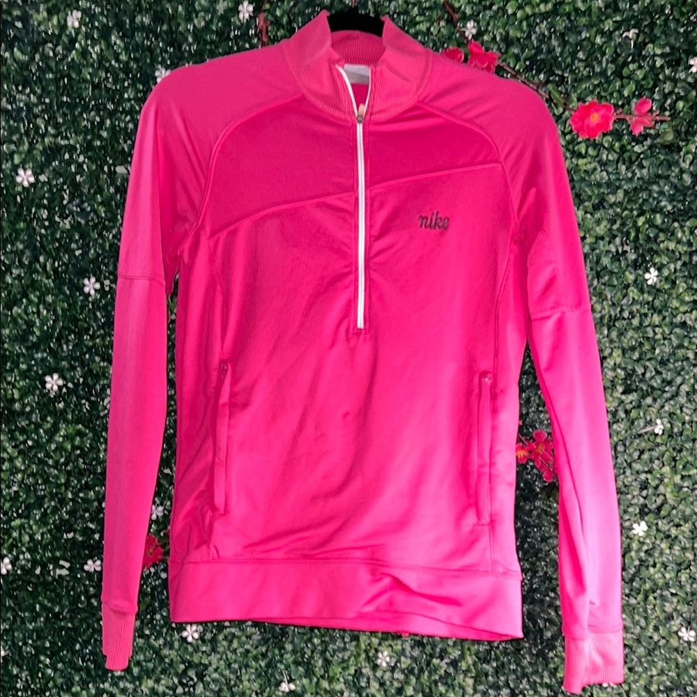 Nike Pink Zip-up Hoodie with Polo Collar and Long Sleeves